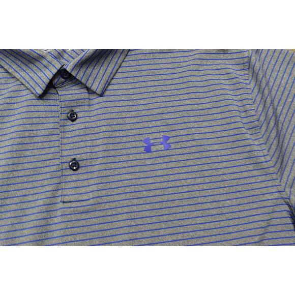 Under Armour Men's Polo Shirt Blue 2XL Polyester Striped Loose Heatgear - Picture 4 of 6